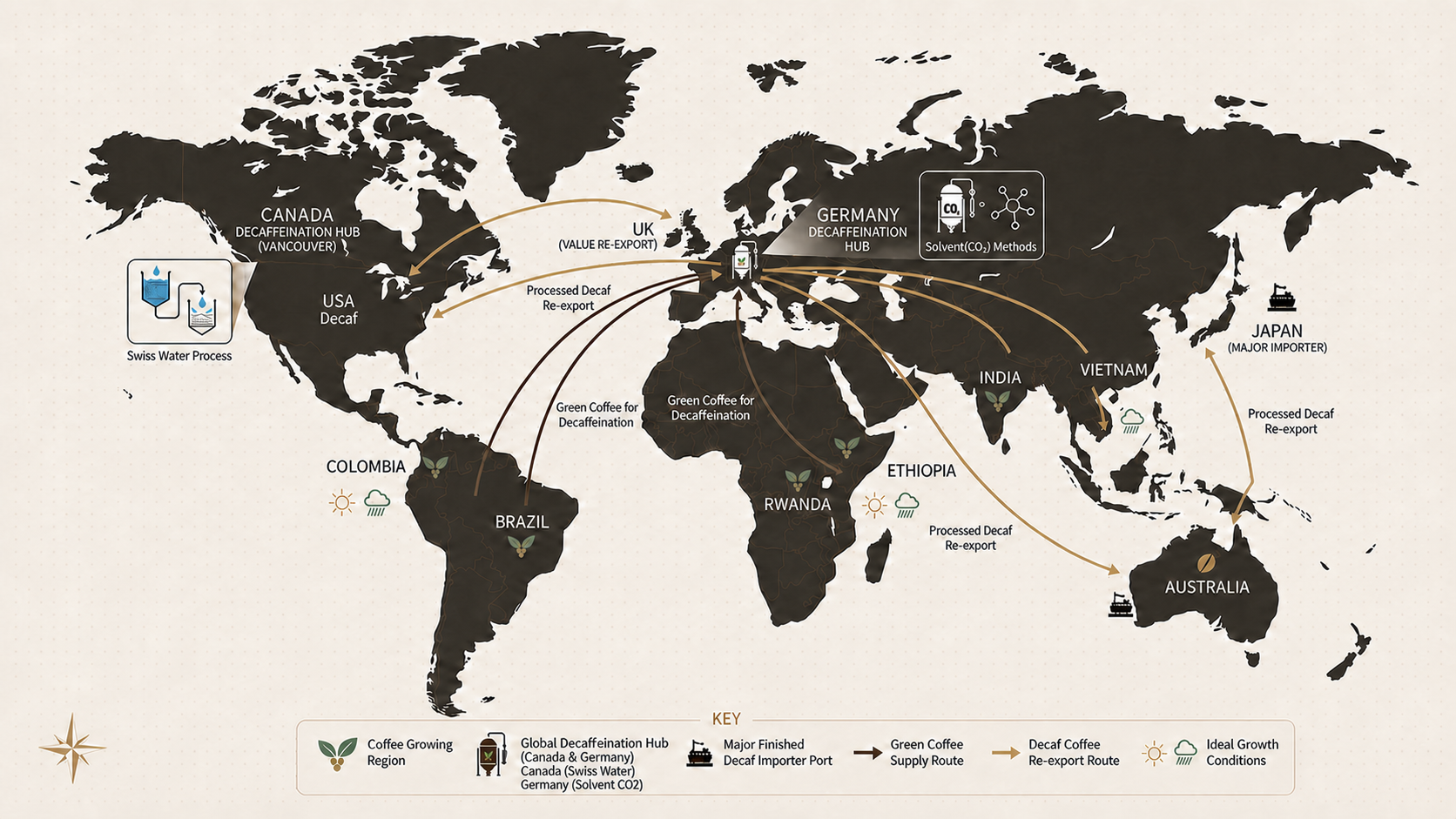World map showing route pressure and origin-market logistics