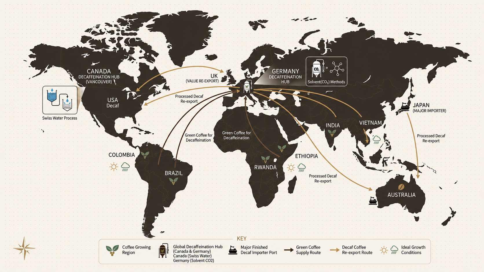 World map showing route pressure and origin-market logistics